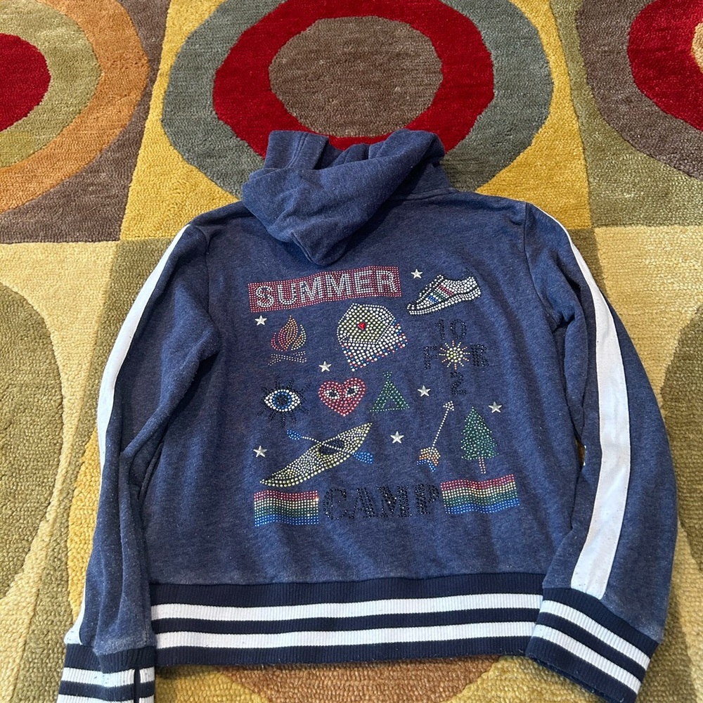 Butter Super Soft Navy Blue Fleece Sweatshirt Rhinestones Summer Camp Medium